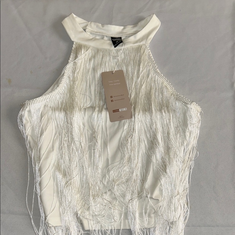 Cream Ruffled Sleeveless Tank Top